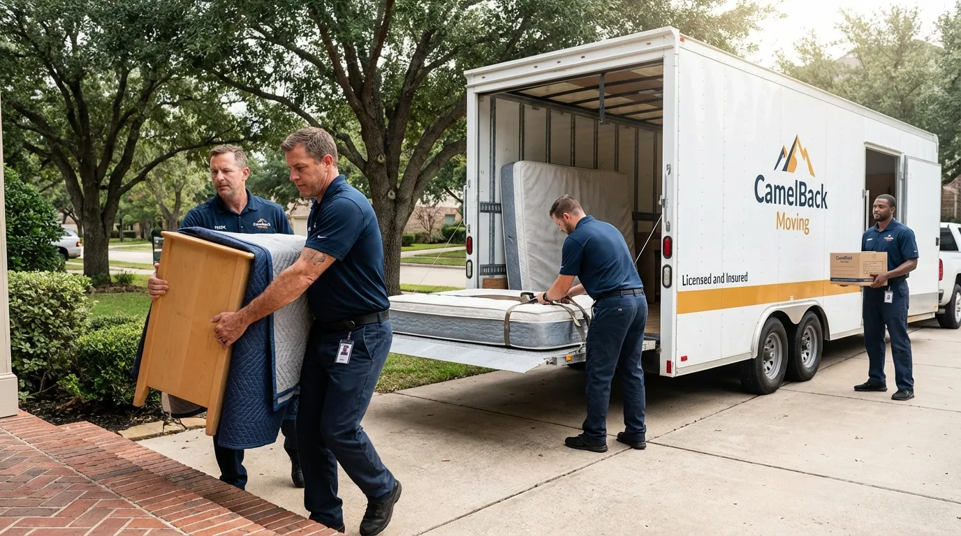 Crew loading residential truck for cross-state move from Franklinville, NC