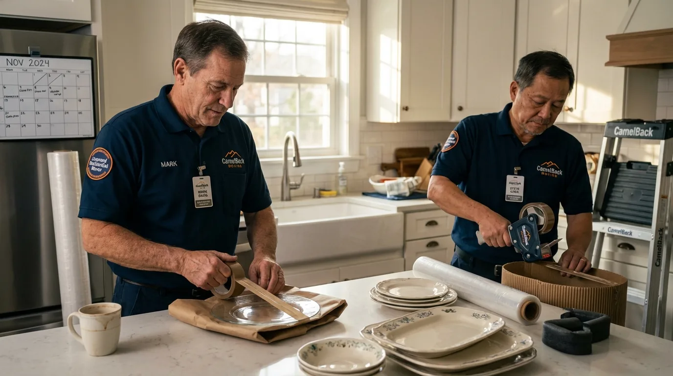 Professional crew packing kitchen dishware in Franklinville, NC